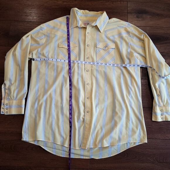 Saddle King Shirt Mens 3XL Tall Pearl Snap Yellow Stripe 19.5 USA Vintage - Picture 3 of 13